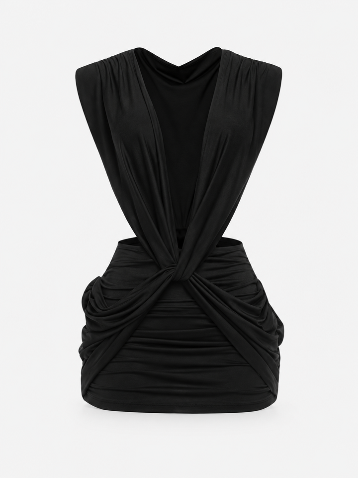 Éva Sexy Cross  Deep V-Neck Ruched Dress