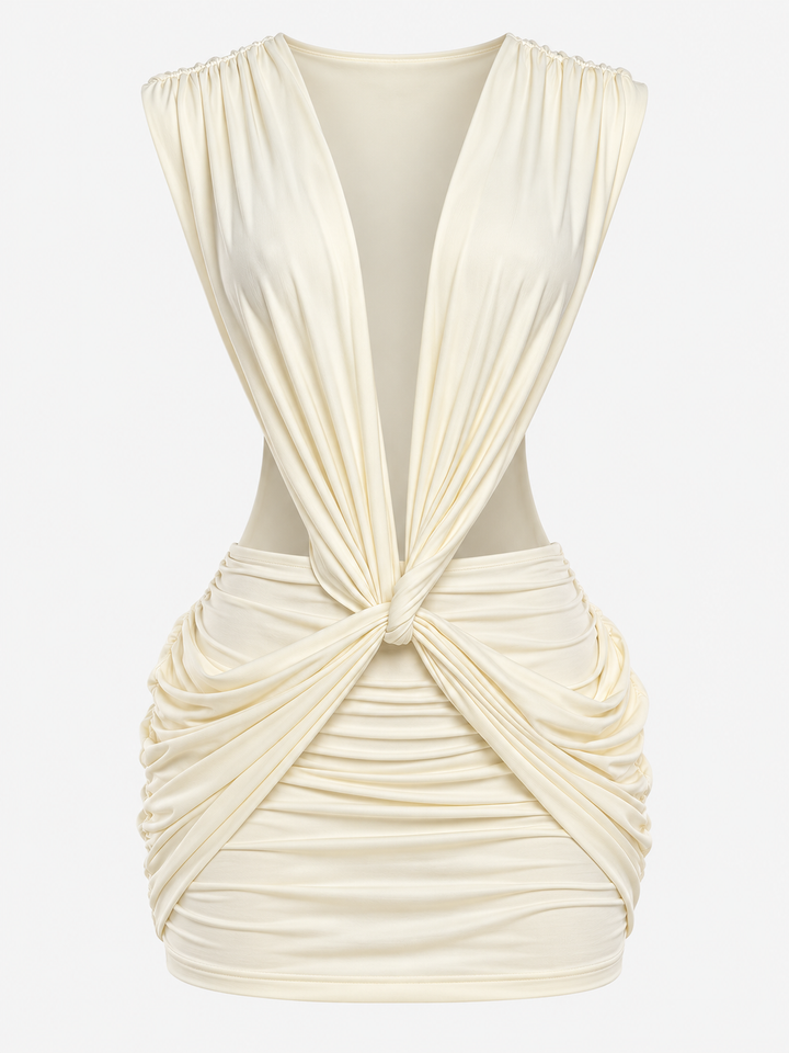 Éva Sexy Cross  Deep V-Neck Ruched Dress