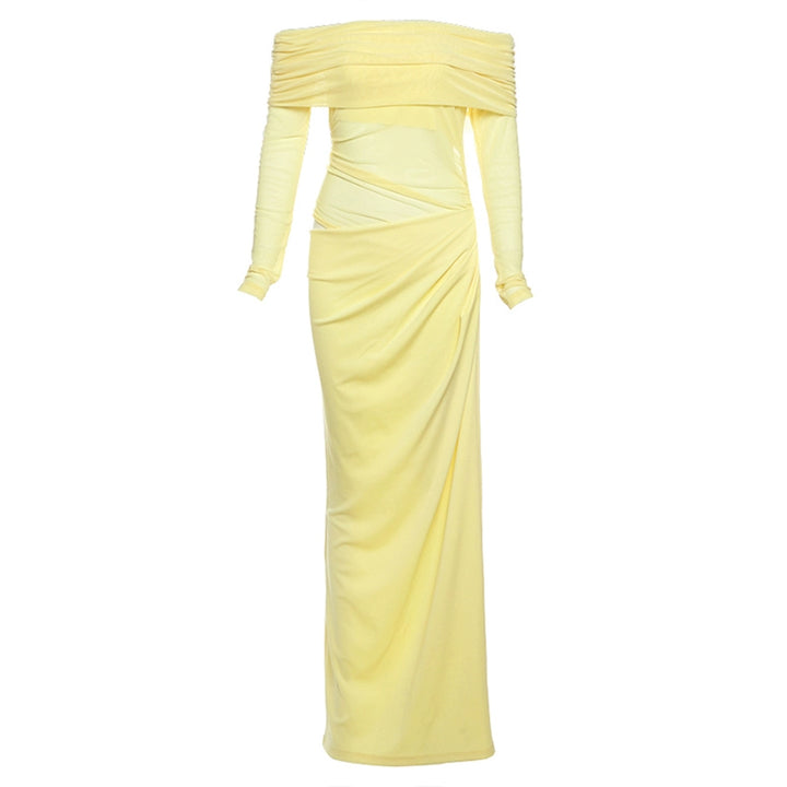 Green Off-Shoulder Mesh Fishtail Dress