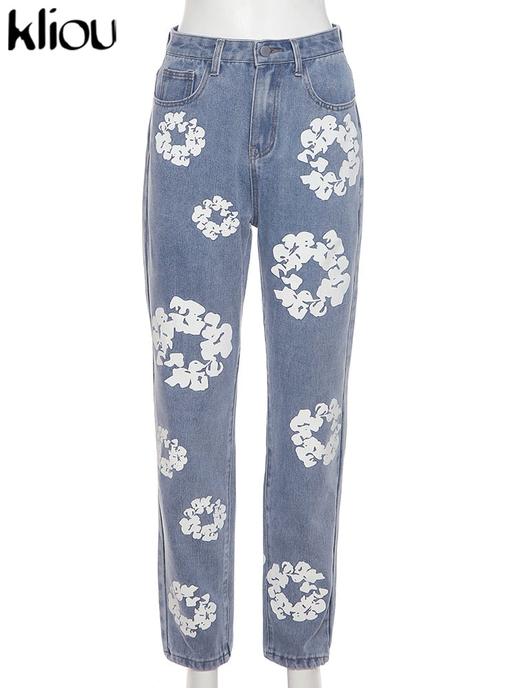 Cotton Aesthetic Flower Print Jeans