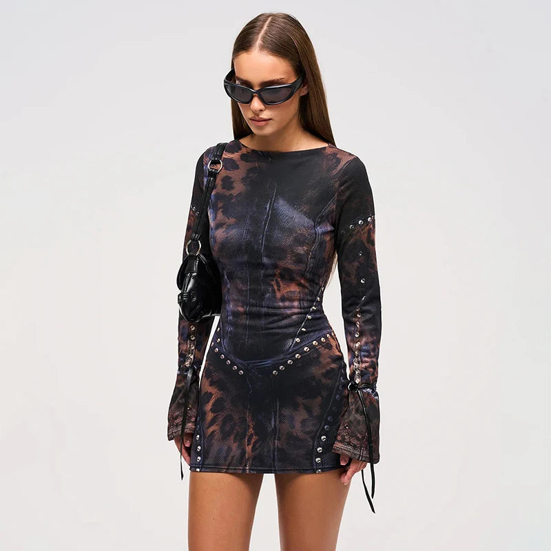 Hervlica Leopard Print Slim Y2K Dress