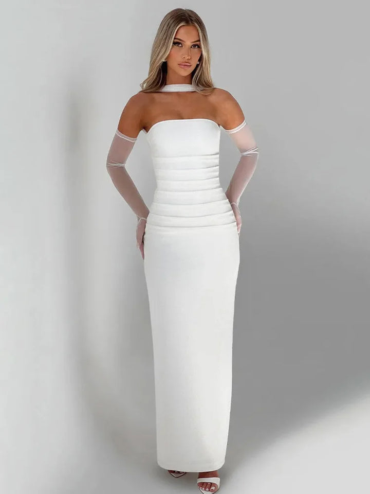 Strapless Backless Burgundy Maxi Dress