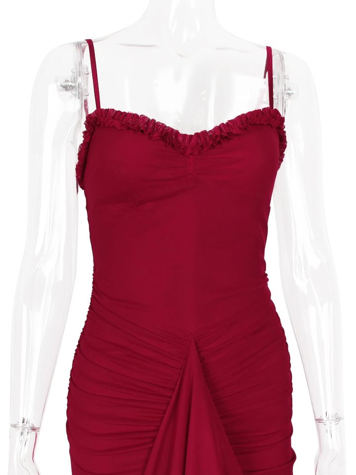 Elegant Sheer Mesh Ruffled Gown