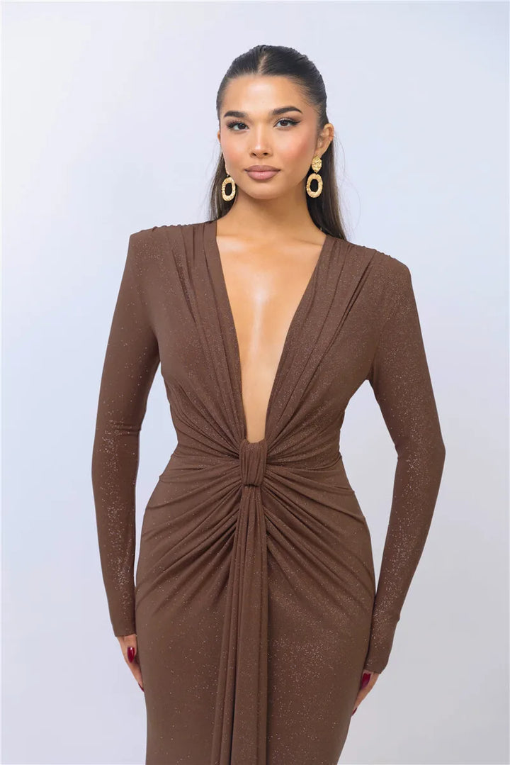 Glitter Deep V Maxi Dress