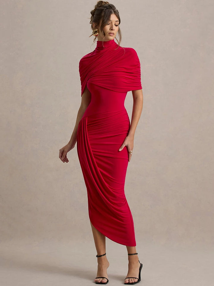 Half Sleeve Backless Ruched Sexy Maxi Dress