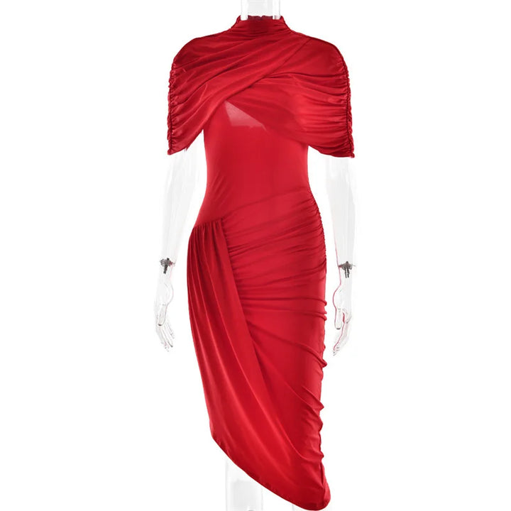 Half Sleeve Backless Ruched Sexy Maxi Dress