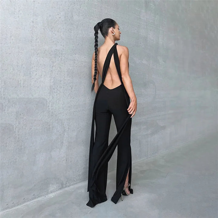 Deep V Wrap Around Halter Jumpsuit
