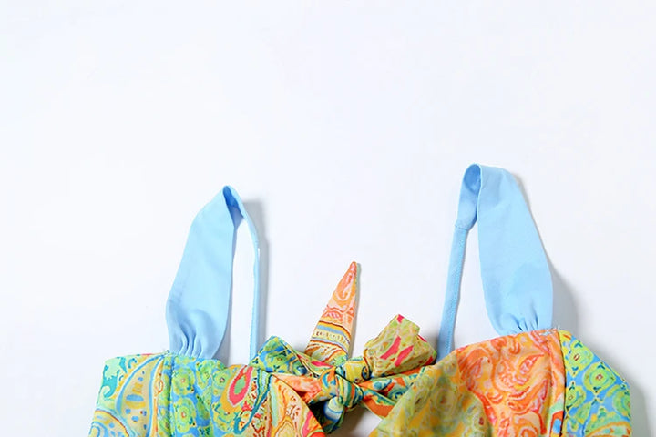 Colorful Print Bra Skirt Set