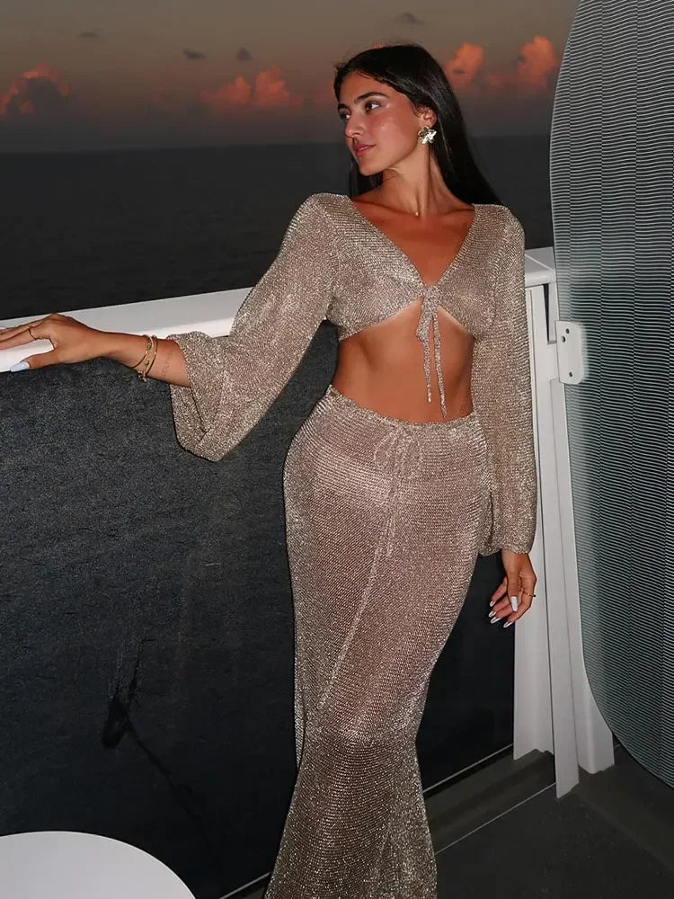 Vacation Gold Wrap Skirt Set
