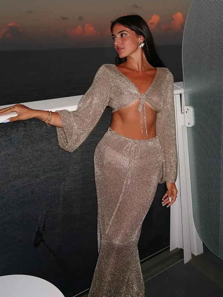 Vacation Gold Wrap Skirt Set