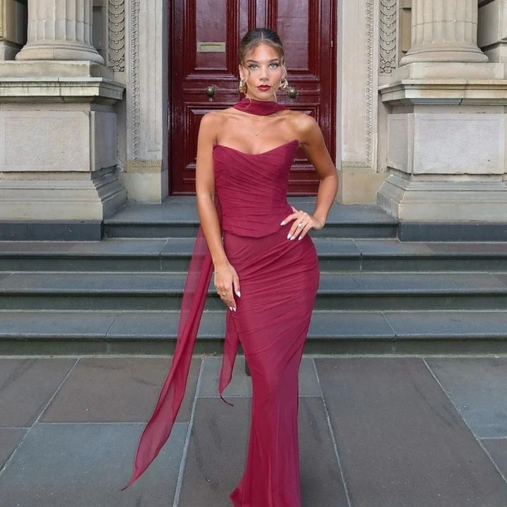 Cropped Top Long Dress Set