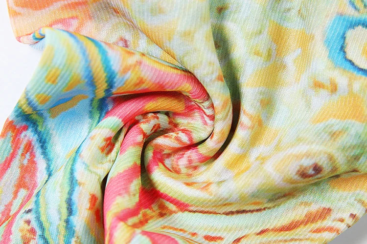 Colorful Print Bra Skirt Set