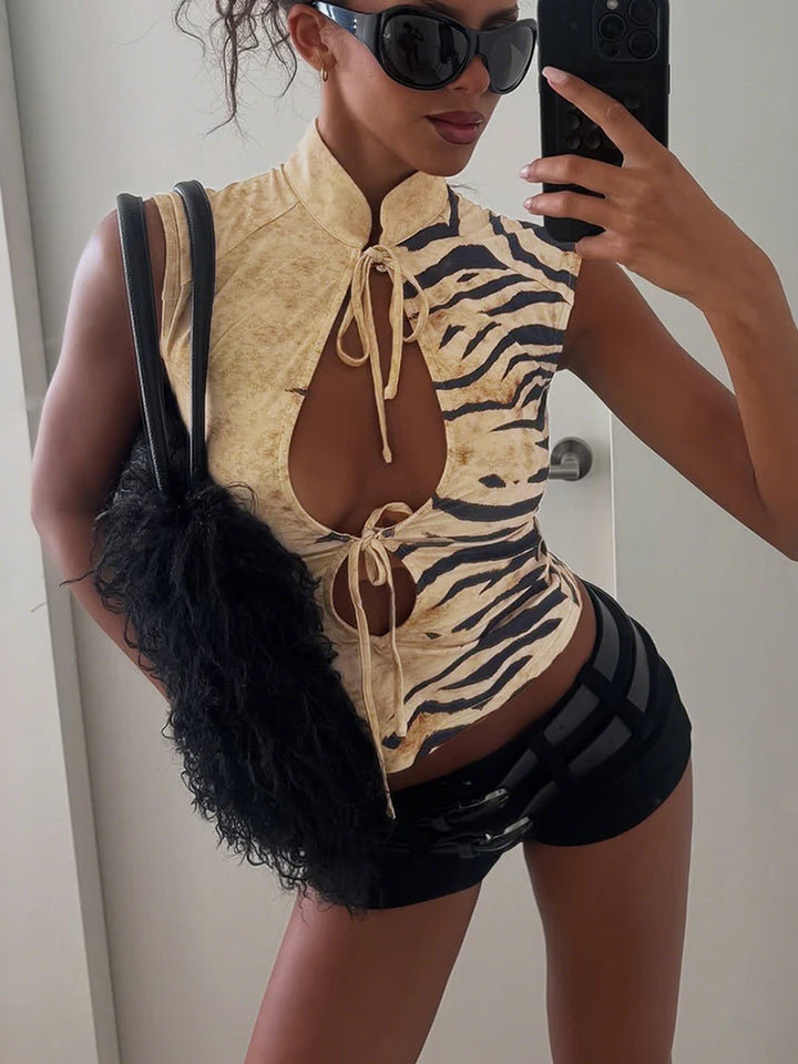 Naïa Animal Print Cut-Out Top