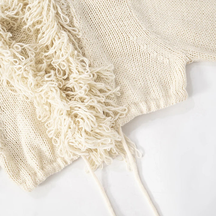 French Knit Sexy Set Tie Cardigan Long Sleeve Navel Top