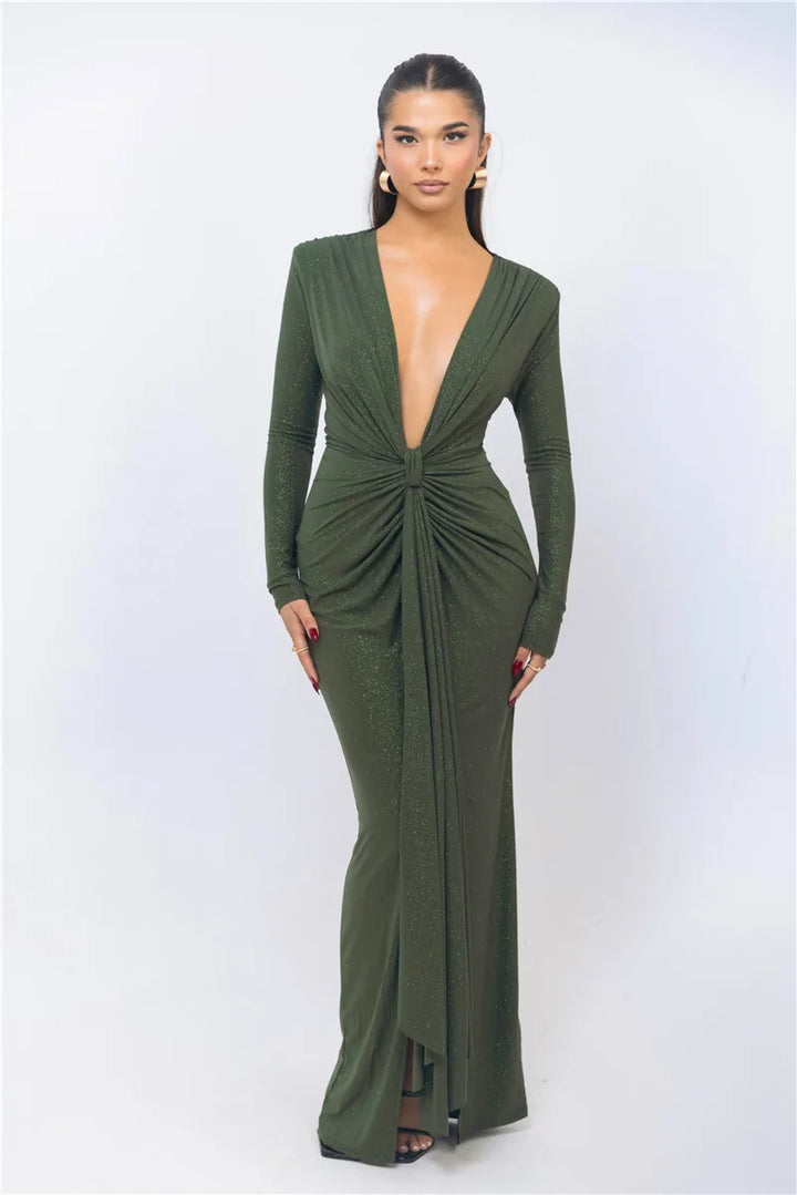 Glitter Deep V Maxi Dress