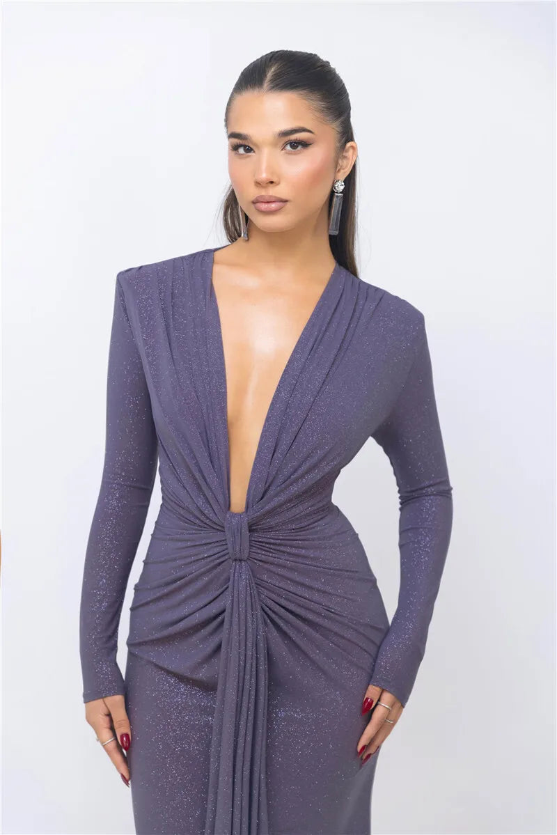 Glitter Deep V Maxi Dress