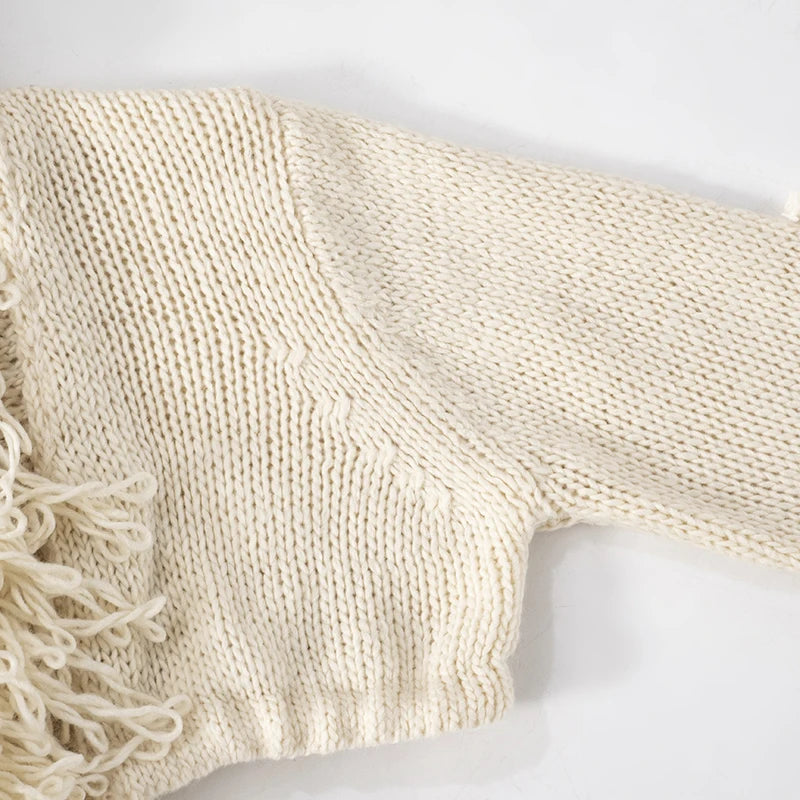 French Knit Sexy Set Tie Cardigan Long Sleeve Navel Top