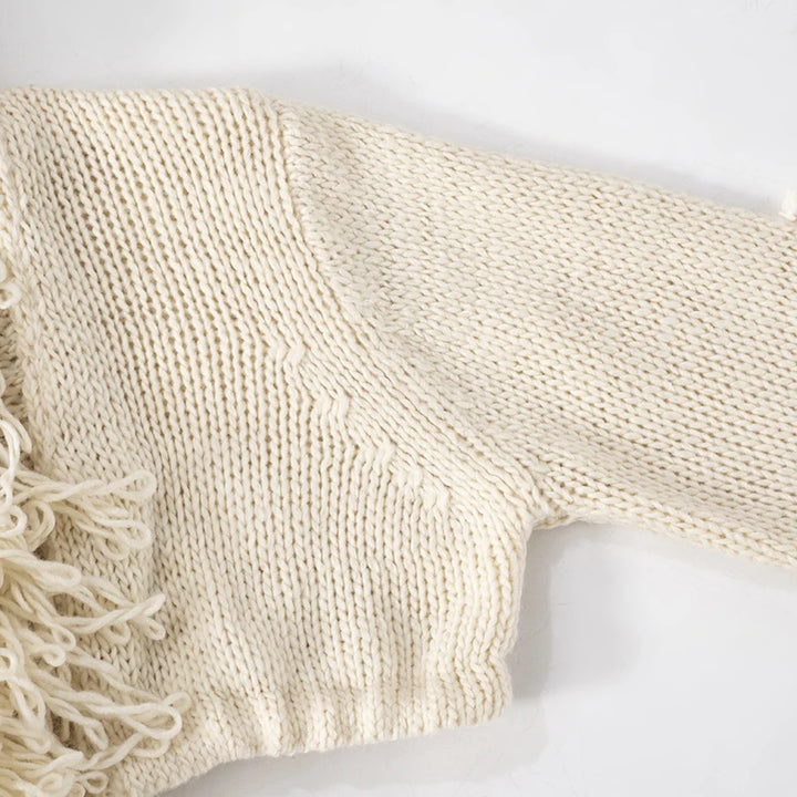 French Knit Sexy Set Tie Cardigan Long Sleeve Navel Top