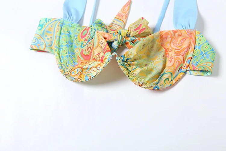 Colorful Print Bra Skirt Set