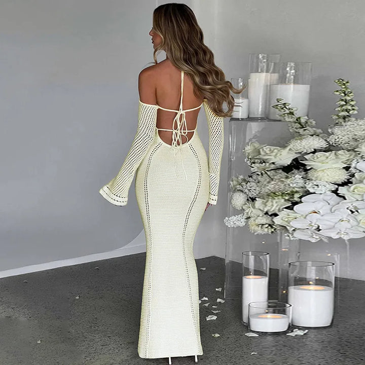 Off Shoulder Halter Knit Dress