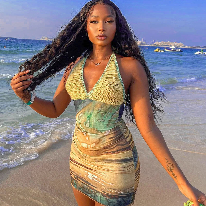 Scenic Lace-Up Mini Dress