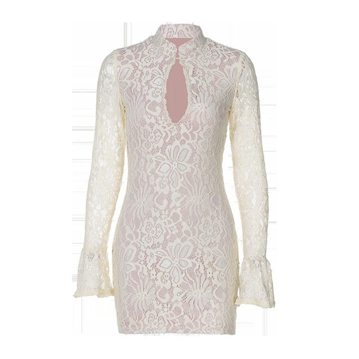 Lace Hollow Out Long Sleeve Sexy Mini Dress