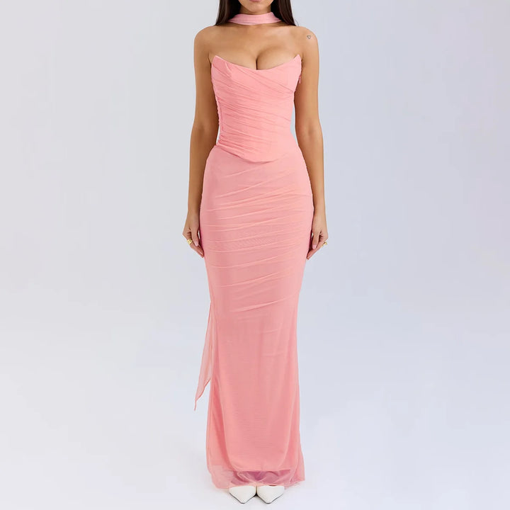 Cropped Top Long Dress Set