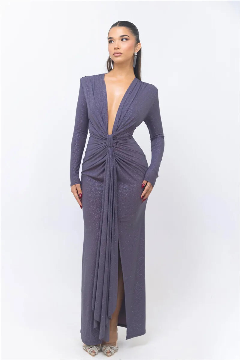 Glitter Deep V Maxi Dress