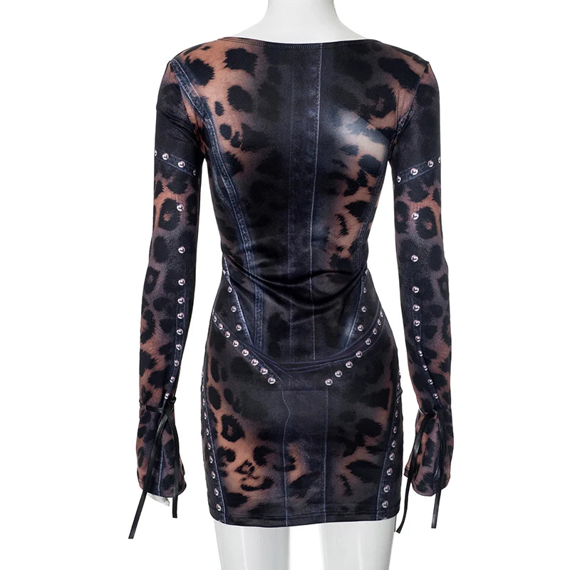 Hervlica Leopard Print Slim Y2K Dress