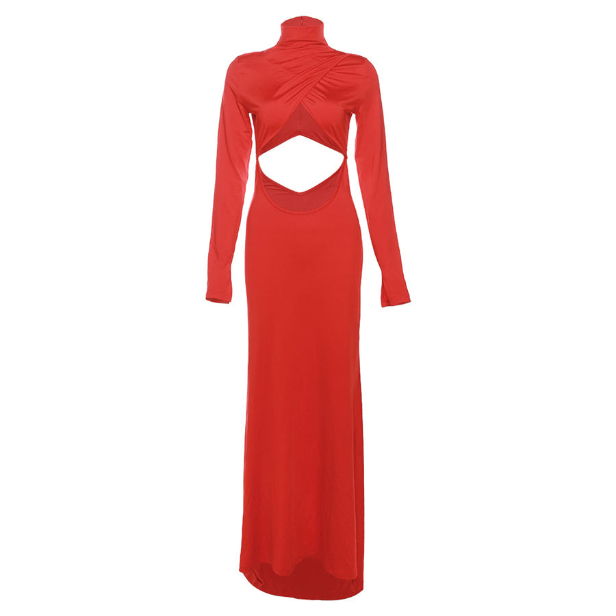 Elegant Red Cut Out Maxi Dress
