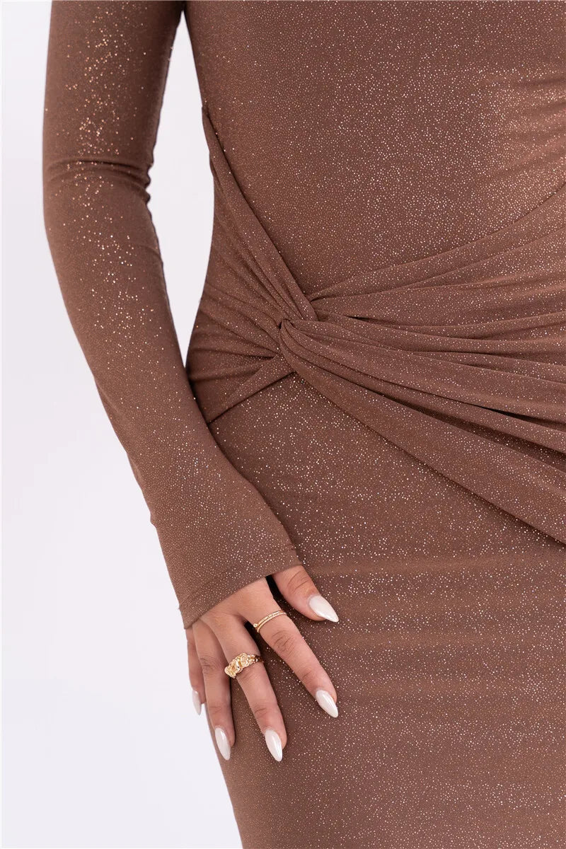Sparkle Ruched Backless Maxi Dress