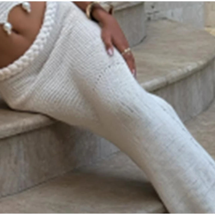 Knitted Pearl Skirt Set Women
