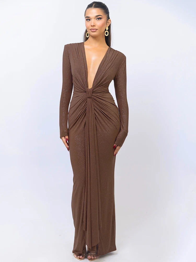 Glitter Deep V Maxi Dress
