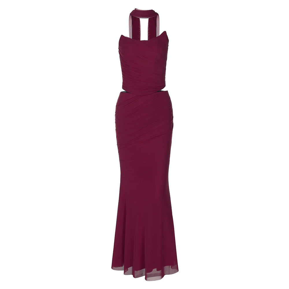 Cropped Top Long Dress Set