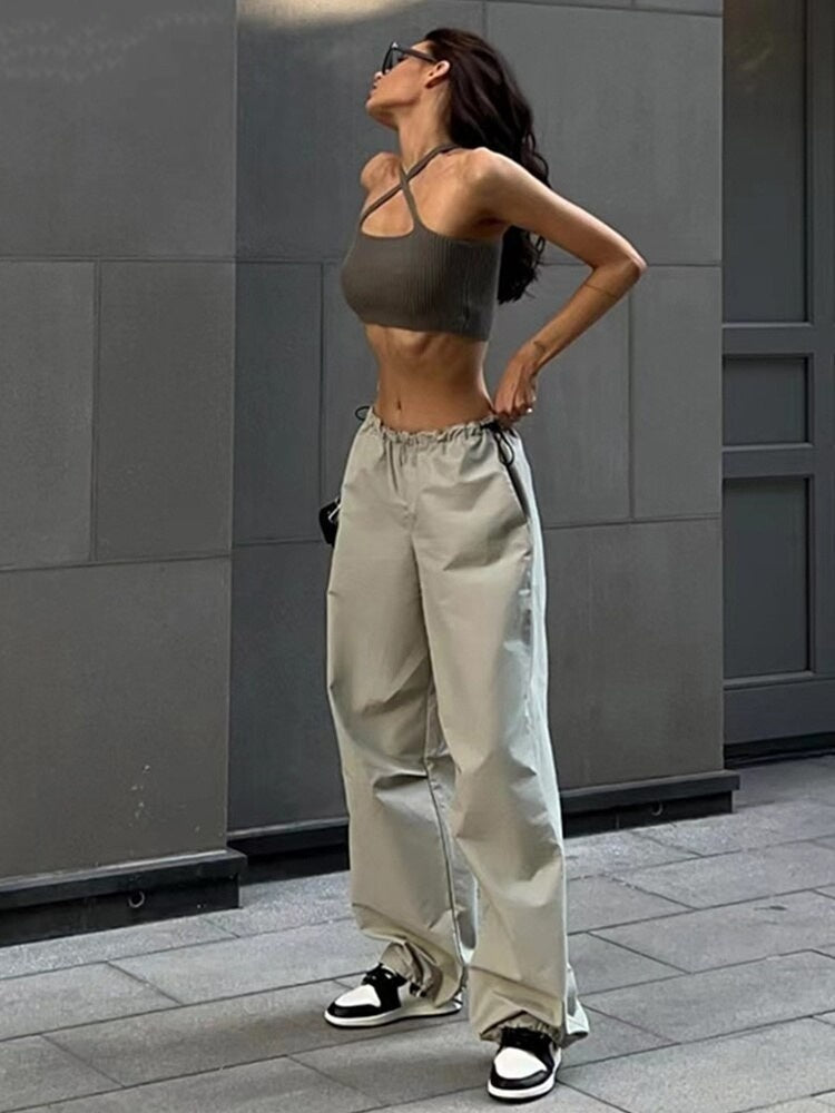 Solid Casual Oversized Cargo Pants