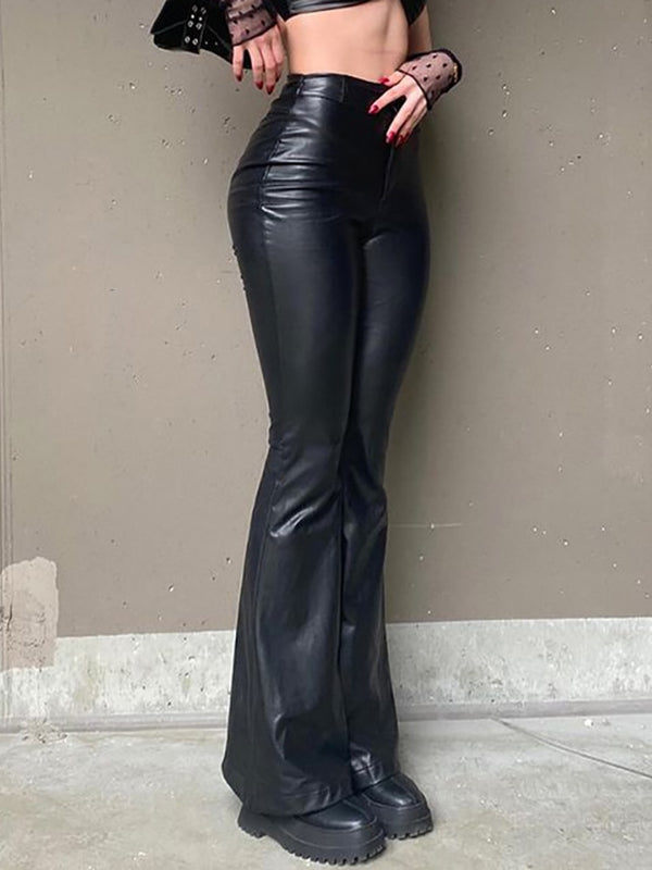 Jessica Fashion PU Leather Flare Pants