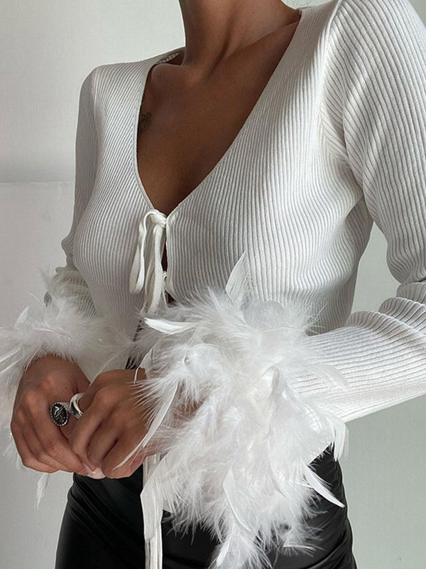 Feathers Sexy Tie Front Top