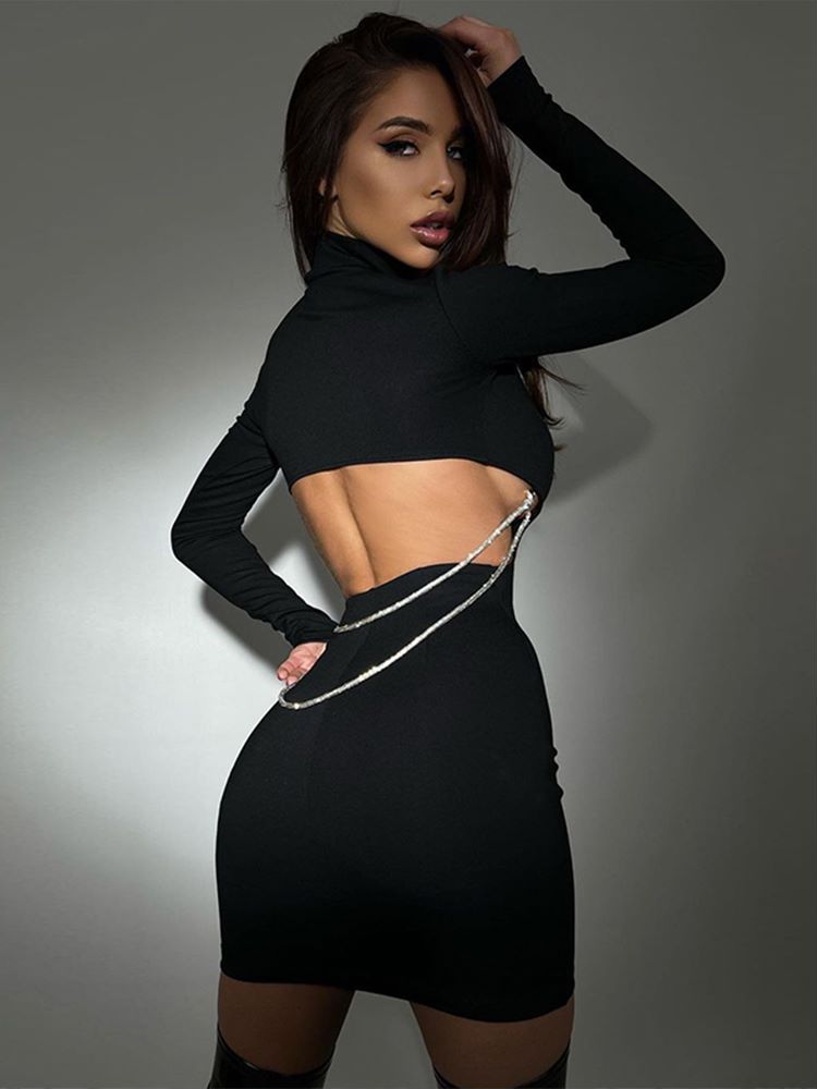 Chain Sexy Backless Cut Out Dress